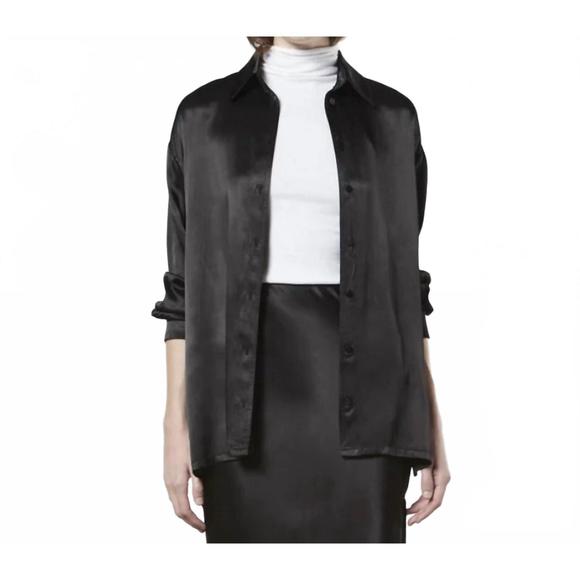 NEW ENZA COSTA satin long sleeve shirt in black - Picture 1 of 3